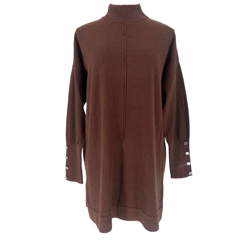 Anne Klein Turtleneck Sweater Womens Medium‎ Brown Button Cuff Espresso